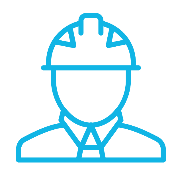 An icon of a man in a hard hat.  This represents a site supervisor who needs to perform orientations and enrollements at a job site. 