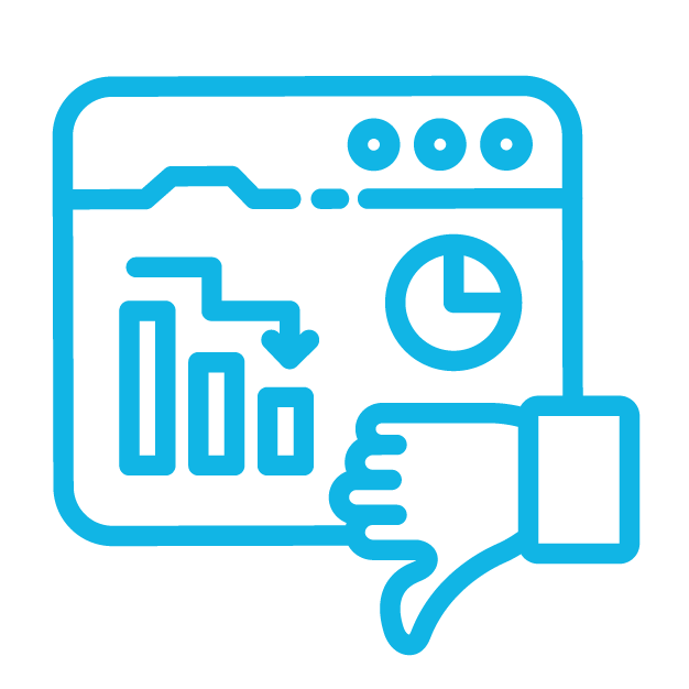 An icon of a computer screen with declining graph and a thumbs-down icon over the top.  This represents the low subcontractor and worker engagement with safety processes. 