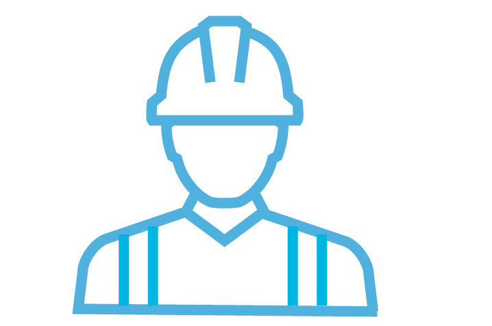 Icon of a man in a hard hat wearing reflective straps to represent a Subcontractor