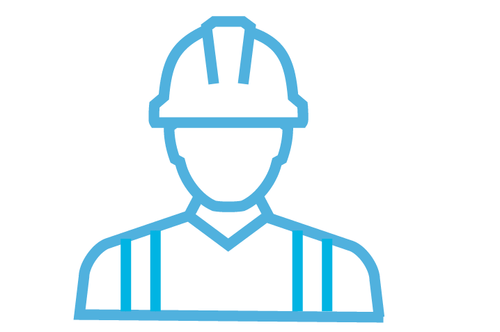 Icon of a man in a hard hat wearing reflective straps to represent a Subcontractor