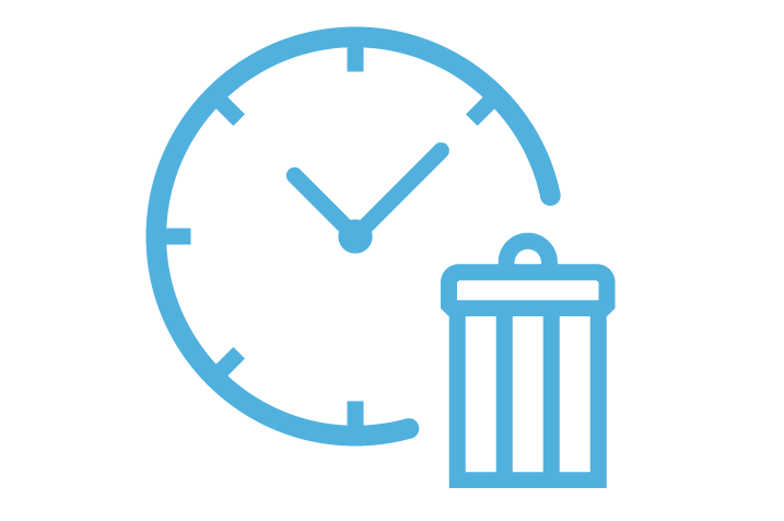 Icon of a clock and a trashcan overlapping, suggesting the time wasted when you have multiple disparate systems trying to communicate, but will not.