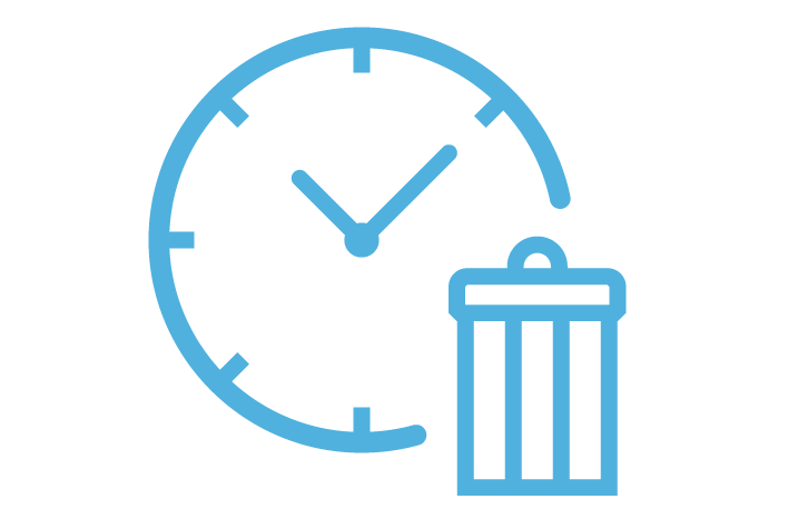 Icon of a clock and a trashcan overlapping, suggesting the time wasted when you have multiple disparate systems trying to communicate, but will not.